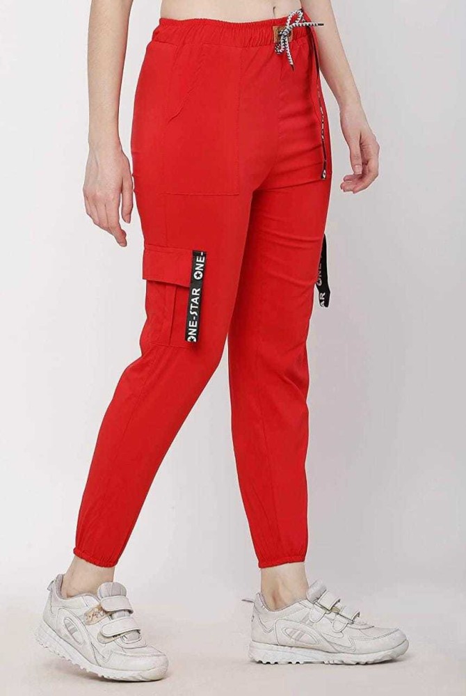 Red cargo joggers online womens