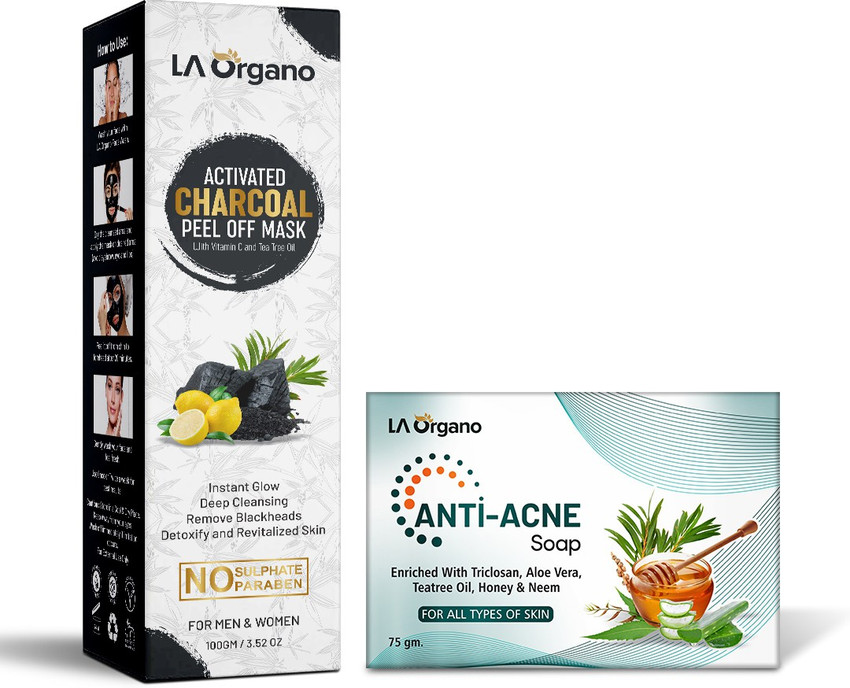 LA Organo Activated Charcoal Peel Off Mask Anti Acne Soap for