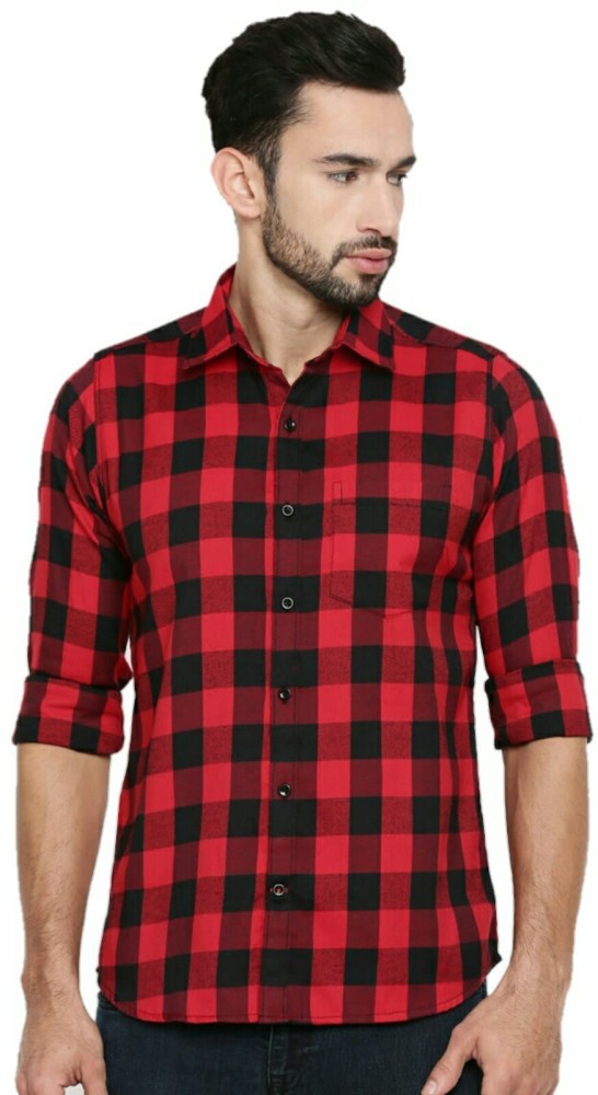 red and black small check shirt