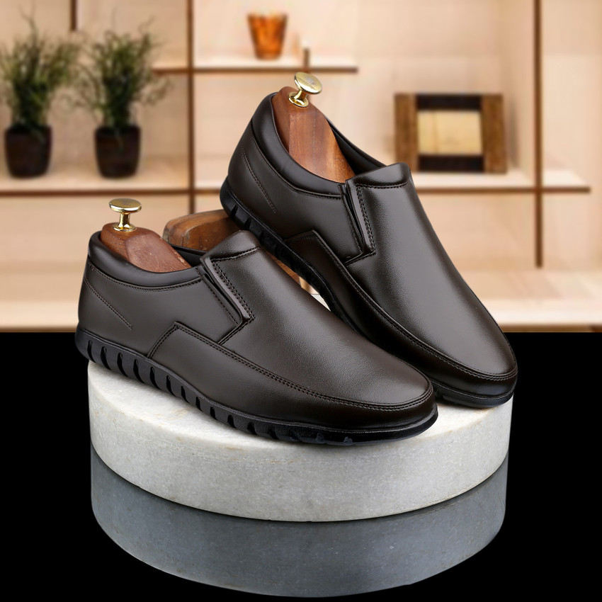 Zixer Genuine Synthetic Leather Office Brown Formal Shoes For Men