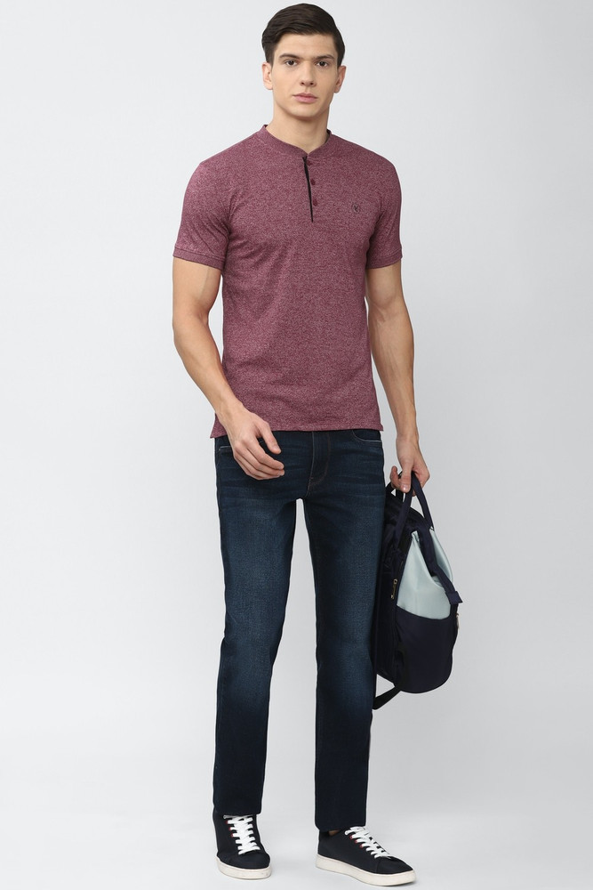 VAN HEUSEN Solid Men Henley Neck Purple T Shirt Buy VAN HEUSEN