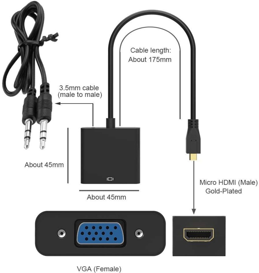 Etzin Micro USB Cable 0.05 m Micro HDMI to VGA HD Video Adapter Cable(EPL-212TC)  - Etzin 