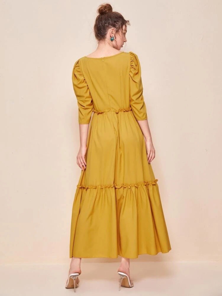 Aayomet Summer Dress Women's Long Sleeve Loose Plain Maxi Dresses Casual  Long Dresses,Yellow L