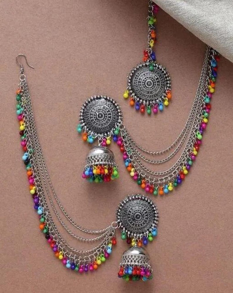 Yadeep India Oxidised German Silver Afghani kashmiri Style Jhumka Earrings  for Girls and Women  yadeepjewels