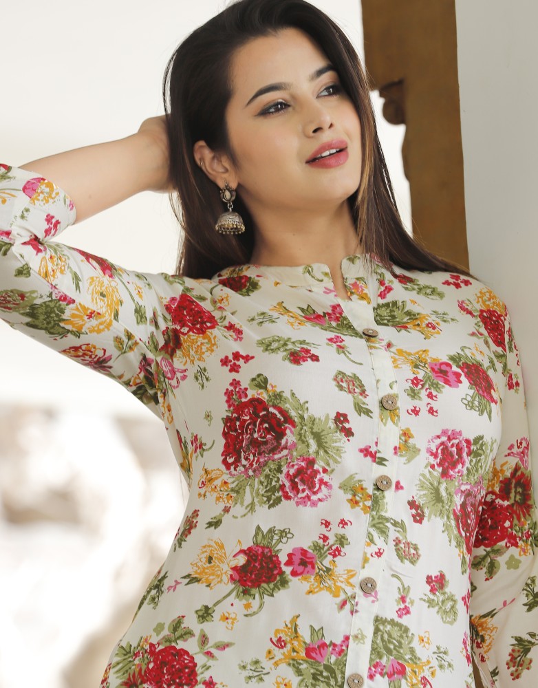 Flower print kurti neck on sale design