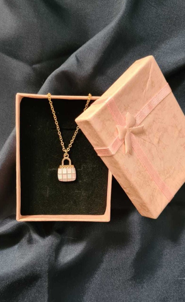 Mythical Arts Cute Baby Pink Bag Charm Chain Necklace Gold-plated, Enamel Plated Metal Chain Set