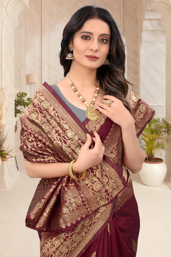 Buy Banarasi Silk Maroon Weaving Silk Saree  236788 