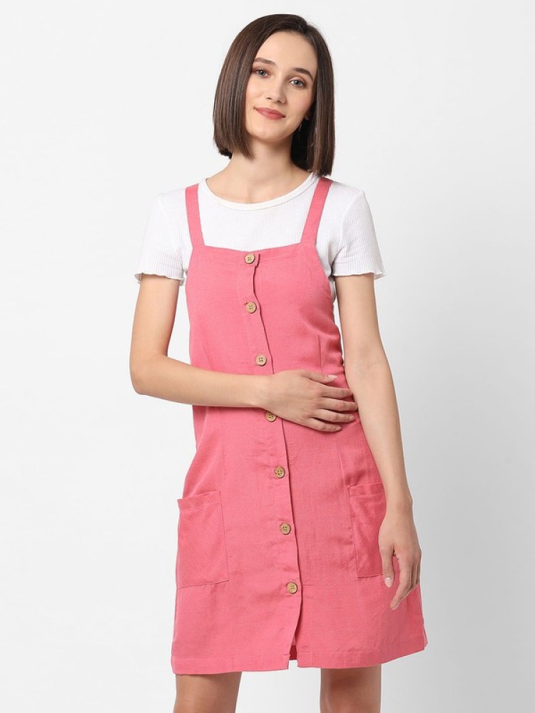 Pink shop denim pinafore