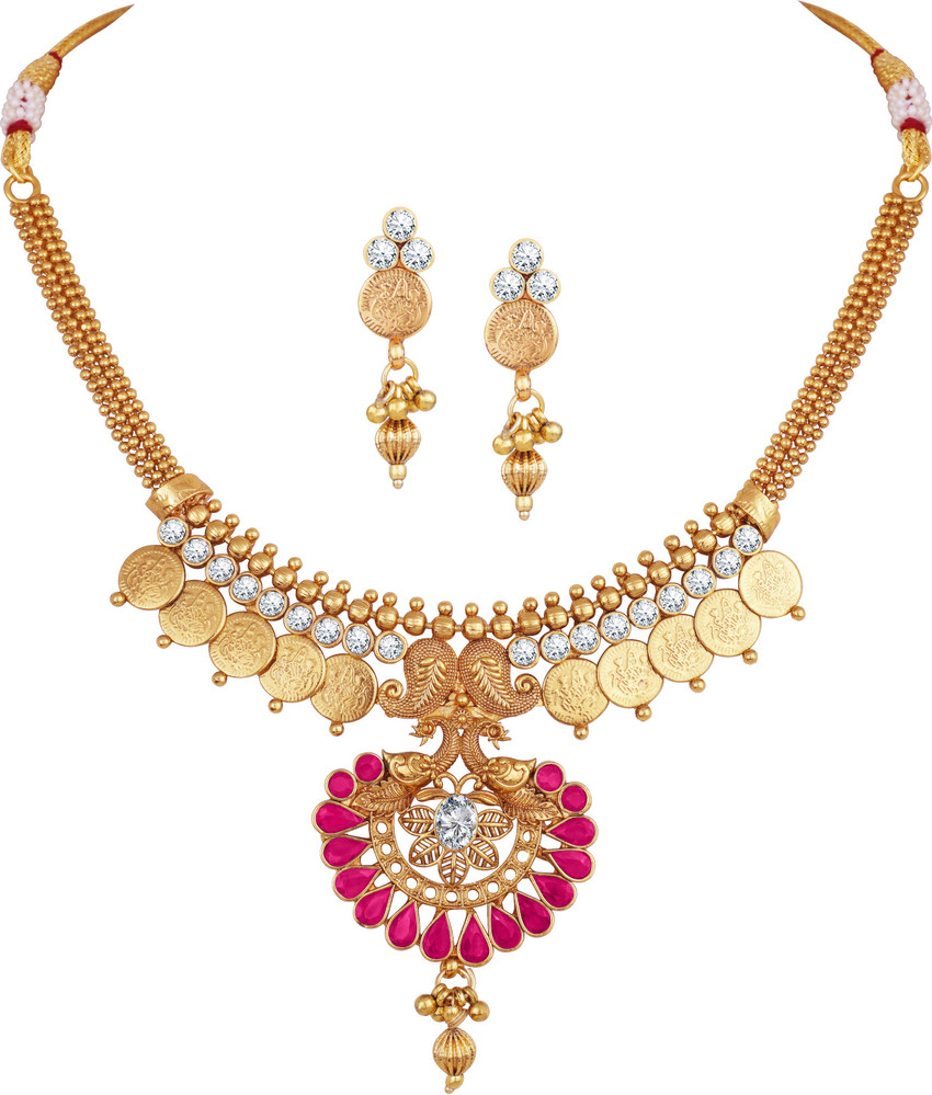 JFL Jewellery for Less Copper Gold plated Pink White Gold Jewellery Set Price in India Buy JFL Jewellery for Less Copper Gold plated Pink White Gold Jewellery Set Online at Best