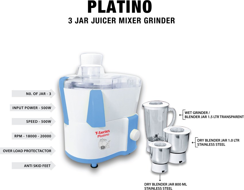 T-Series 500-watt Juicer Mixer Grinder with 2 Jars Suprimo 500 Juicer Mixer  Grinder (2 Jars, Red, White) Price in India - Buy T-Series 500-watt Juicer  Mixer Grinder with 2 Jars Suprimo 500