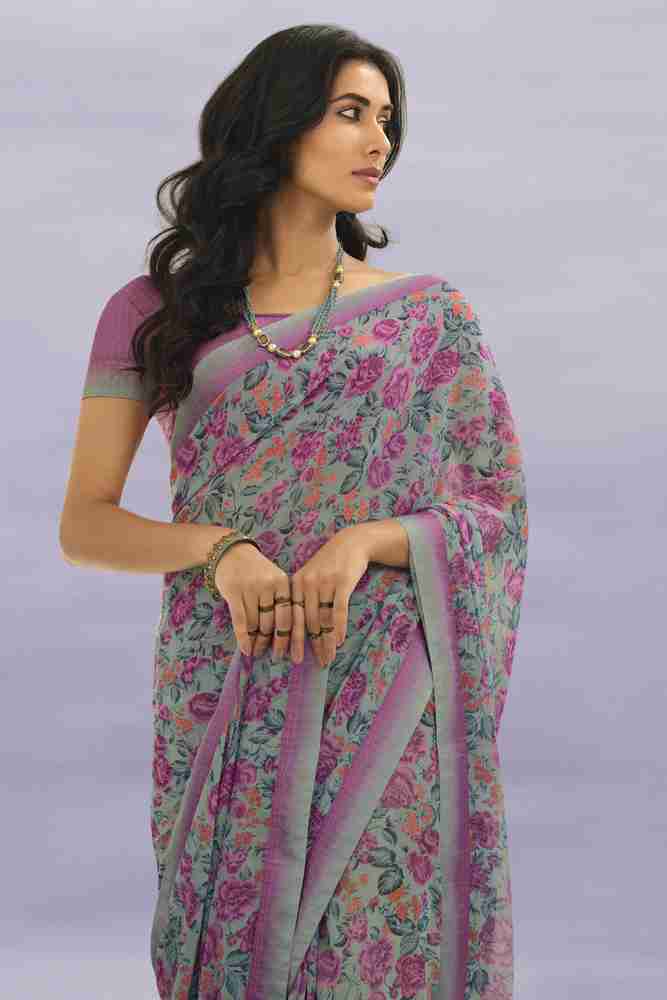 Buy MEETVIN COUTURE Printed Daily Wear Georgette Chiffon Silver