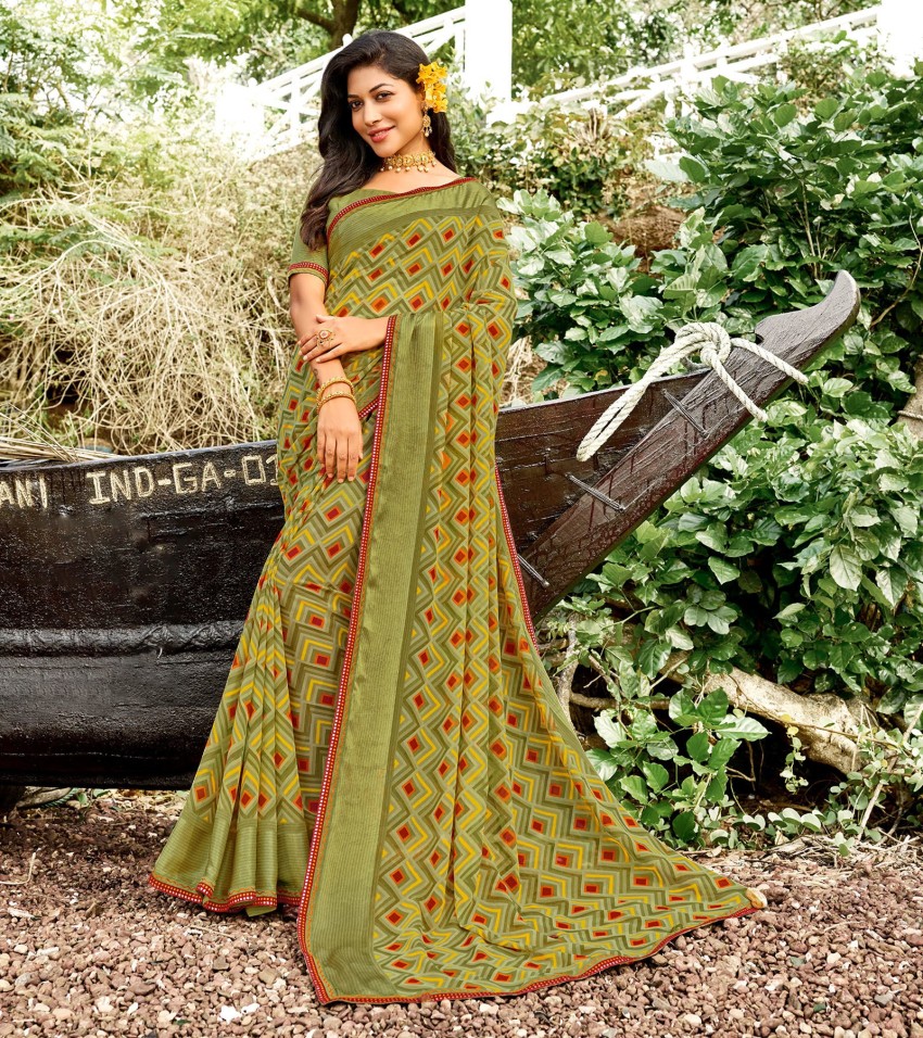 Buy Laxmipati Sarees Printed Daily Wear Georgette Green Sarees