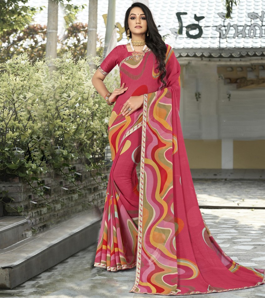 Buy Laxmipati Multicolor Chiffon Saree With Fancy Border And Blouse Piece  Online | Fashion House