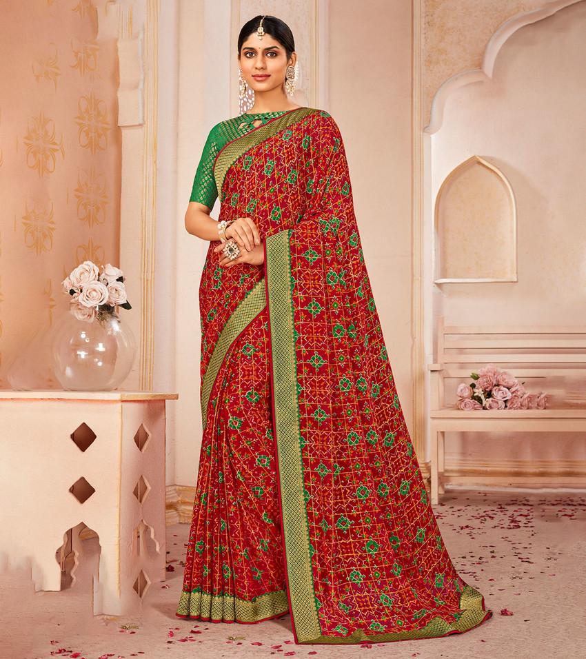 Buy Laxmipati Sarees Printed Daily Wear Chiffon Red Sarees Online