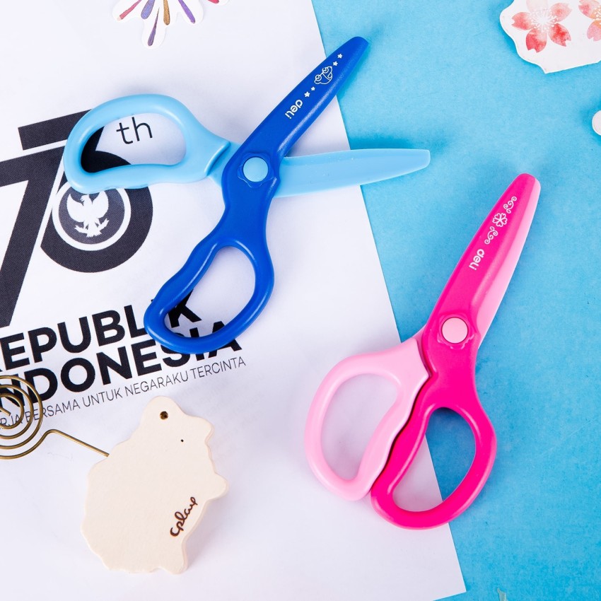 DELI Child Safety Scissors Kindergarten Round Head Small Plastic Paper –  AOOKMIYA