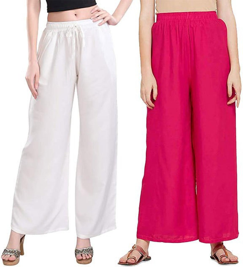 Myzora Combo Palazzo Set Relaxed Women White Pink Trousers Buy