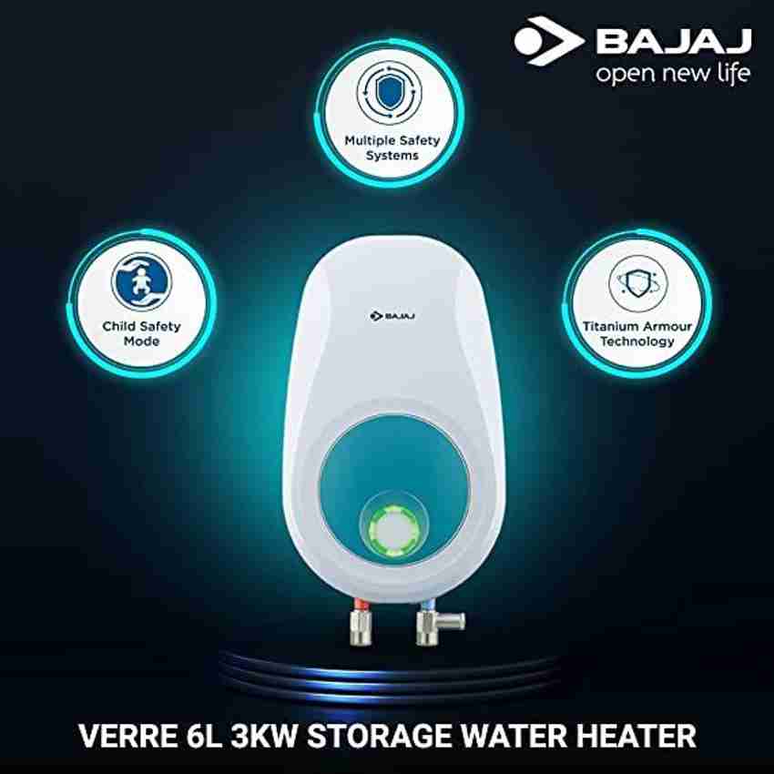 BAJAJ 6 L Storage Water Geyser (Verre 3kW 5 Star, White u0026 Blue) Price in  India - Buy BAJAJ 6 L Storage Water Geyser (Verre 3kW 5 Star, White u0026 Blue)  online at Flipkart.com