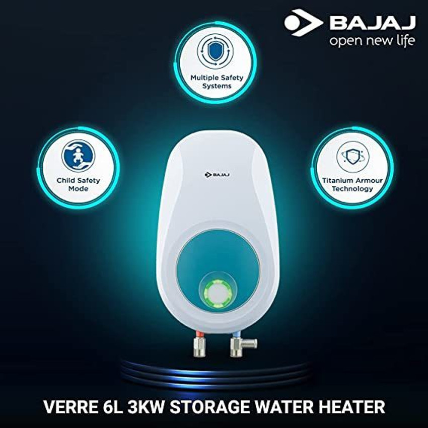 BAJAJ 6 L Storage Water Geyser (Verre 3kW 5 Star, White u0026 Blue) Price in  India - Buy BAJAJ 6 L Storage Water Geyser (Verre 3kW 5 Star, White u0026 Blue)  online at Flipkart.com