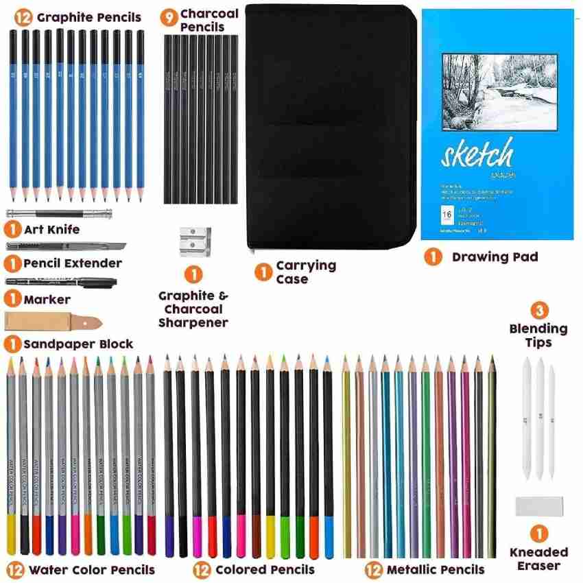 72pcs Drawing & Art Supplies Kit, Colored Sketching Pencils for Artists Kids Adults Teens, Professional Art Pencil Set with Case, Sketchpad