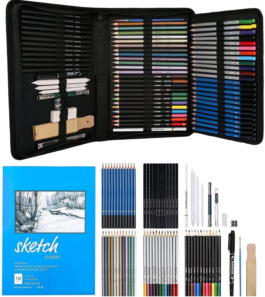 Sabahz Trading Art Ranger Kalour 70 Pc Box Art Sketching Kit Graphite  Charcoal Drawing Pencil Set for Artist Kit Painting Shading Sketch Kit :  Amazon.in: Home & Kitchen