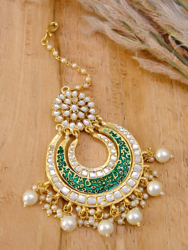 CRUNCHY FASHION Traditional Kundan Work Chandbali Design Heavy
