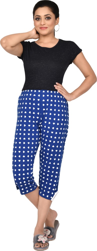 Cleesh Women's Solid 3/4th Pyjama Pant, Women's Capri Pyjama Shorts