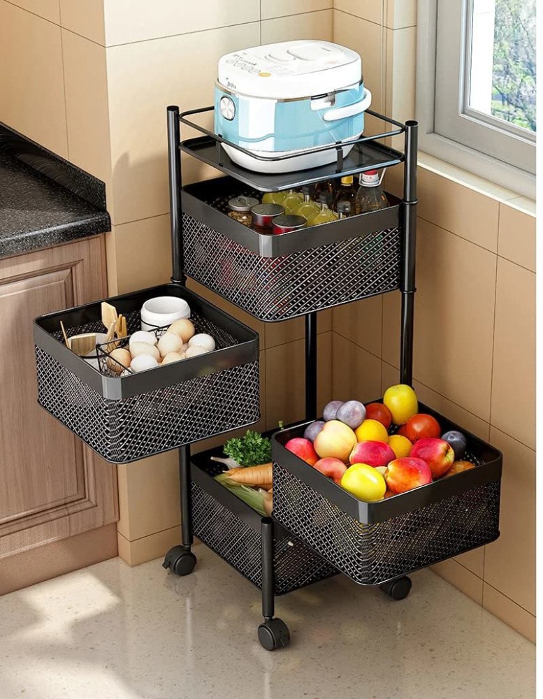 4 Tiers Square/Round Storage Rack Kitchen Rotating Vegetable Fruit