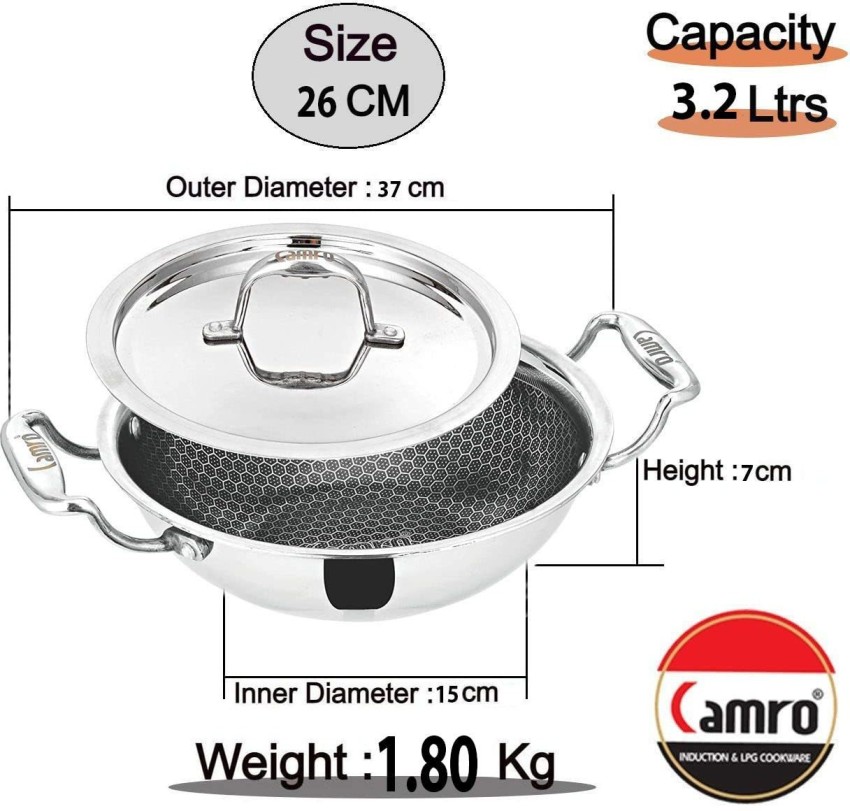 Buy Prestige Honey Comb Tri Ply Fry Pan 28 cm diameter with Lid (Stainless  Steel, Non-stick, Induction Bottom)- /shop