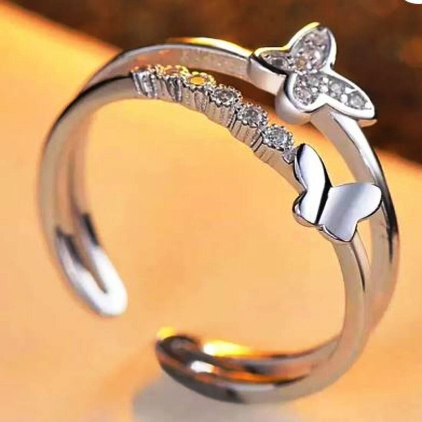 MEENAZ butterfly ring in silver adjustable for girlfriend boyfriend girl Brass Copper Alloy Crystal Silver Stone Metal Stainless Steel Crystal Diamond Cubic Zirconia Zircon Platinum Rhodium Titanium S...