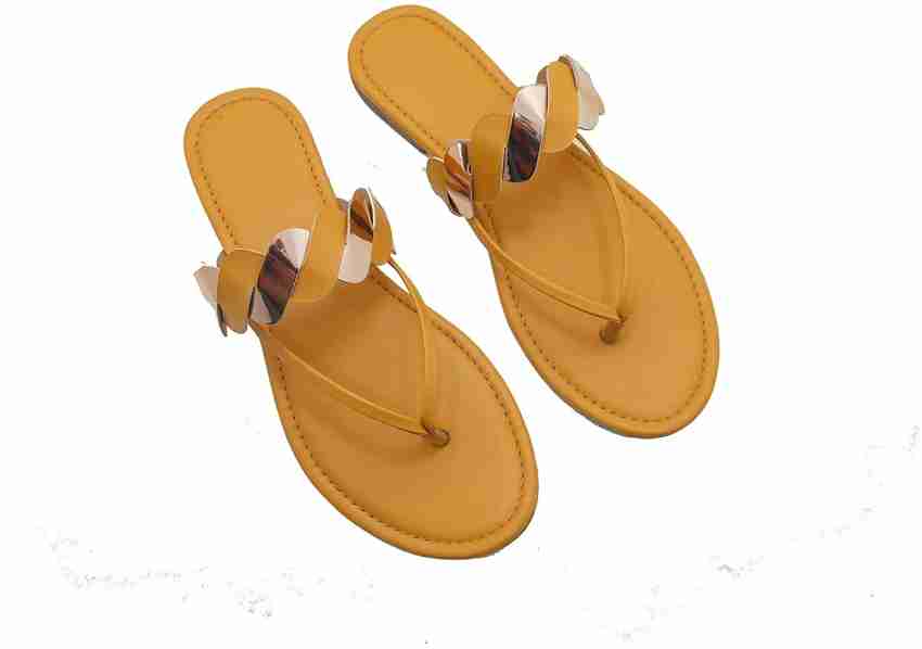 Yellow flat hot sale sandals womens