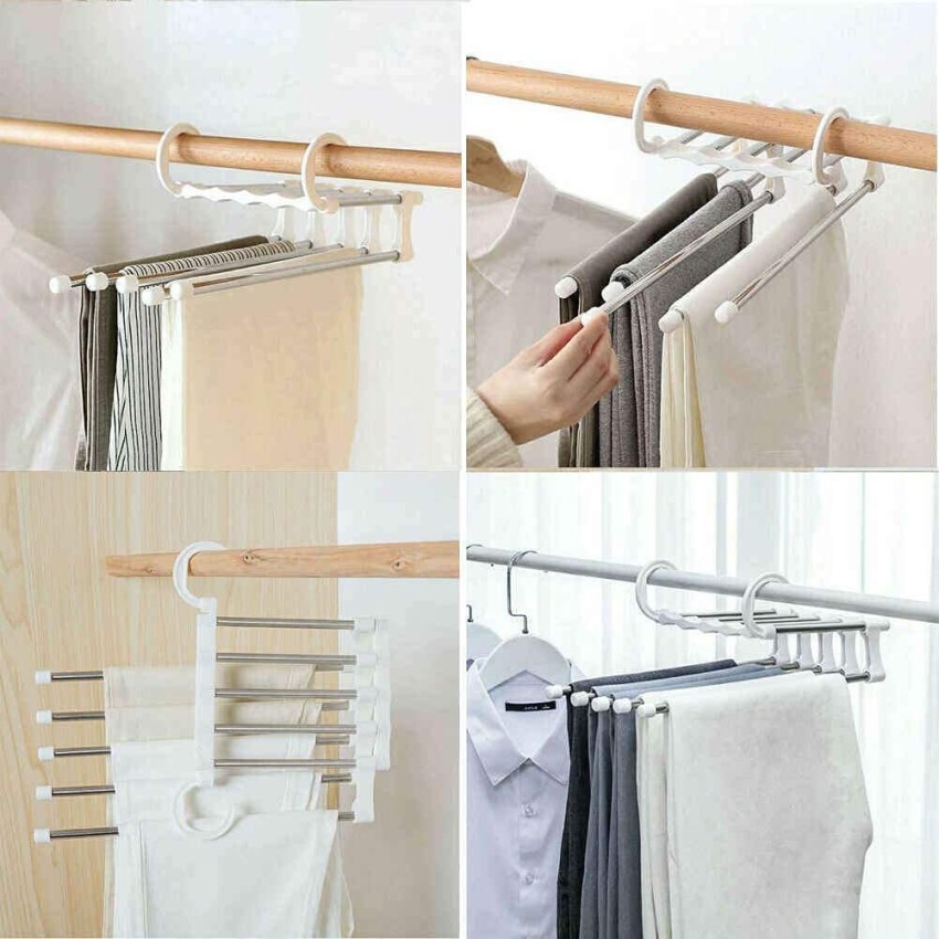 Global Local 4 Pcs 5 In 1 Foldable Hangers For Clothes Trouser Hangers  For Wardrobe Space Saver Multi Layer Hanger For Clothes Hanging Stainless  Steel Magic Foldable Hanger For Pant Shirt Jeans