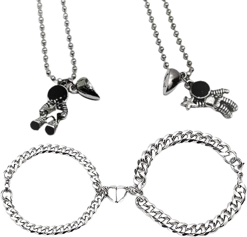 fcityin  Magnetic Couple Bracelets 2 Pcs Adjustable Cuban Chain Magnetic  Heart