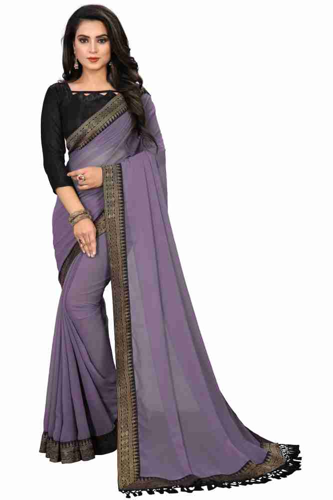 Dark Violet Solid Georgette Saree