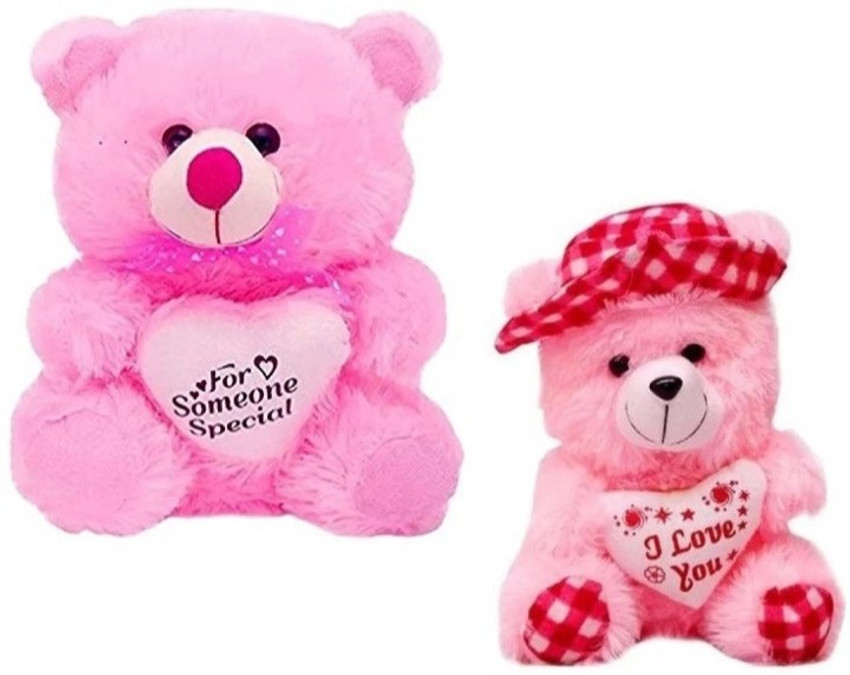 SASTATOY Pink Cap cute Teddy Bear in size 30 Cm Long Set of 2 26 cm Pink Cap cute Teddy Bear in size 30 Cm Long