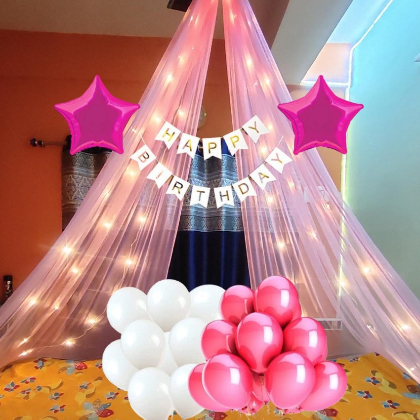1iAM Cabana Canopy Birthday Decoration Kit Pink and White with
