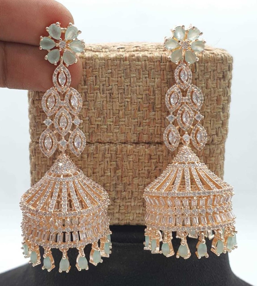 Flipkartcom  Buy SARAF RS JEWELLERY Stunning Rose Gold plated American  Diamond studded Earrings Cubic Zirconia Brass Drops  Danglers Online at  Best Prices in India