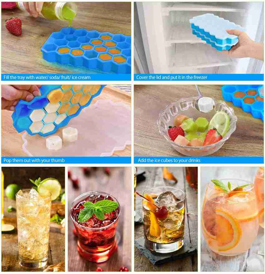 Ice Cube Trays Silicone Flexible Ice Trays for Freezer with Lids -  Honeycomb Shaped Ice Cube Molds Creates Small Ice Cubes for Whiskey  Cocktail 