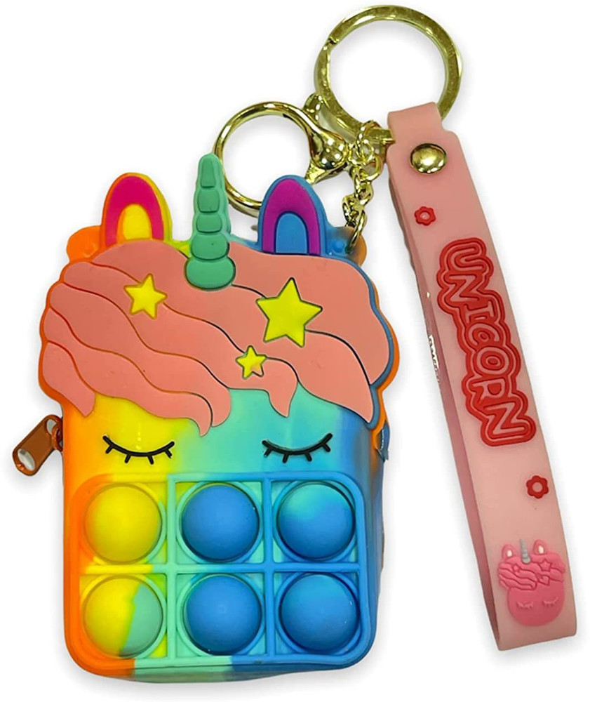 Voshkaa Cute Unicorn Pop It Coin Purse Pouch Keychain For Gifting