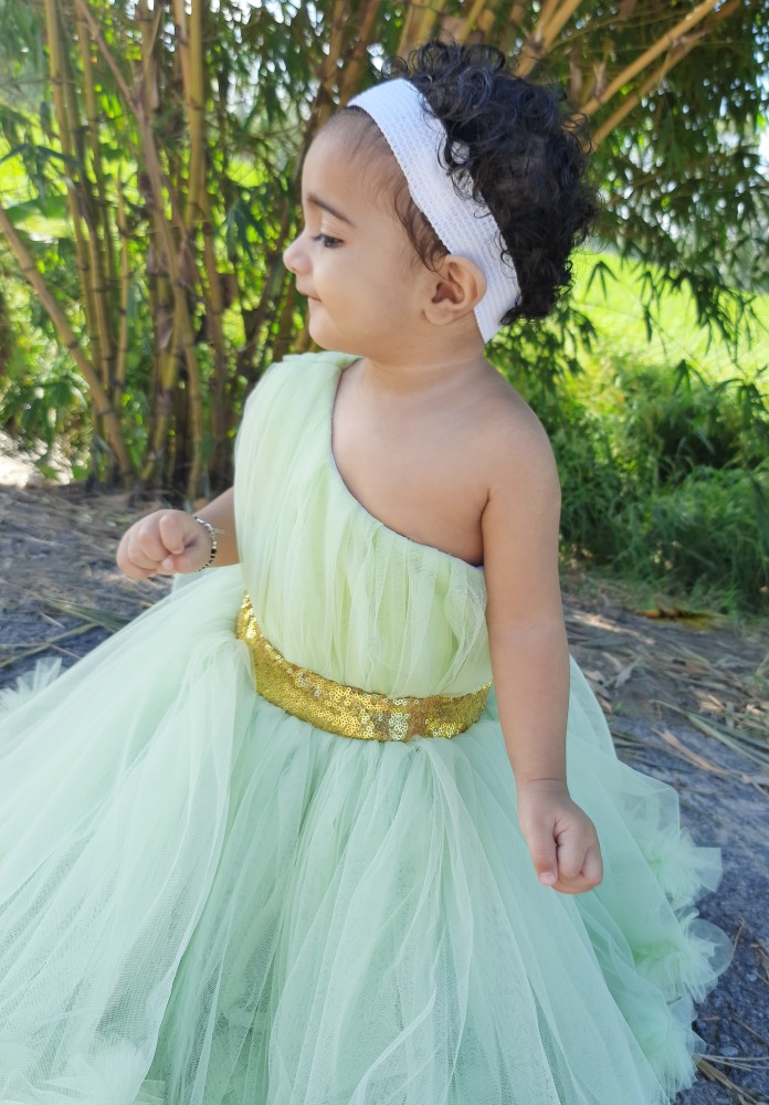 Mint Green and Gold Flower Girl Dress