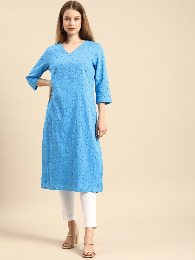 ANOUK Women Woven Design Straight Kurta Buy ANOUK Women Woven