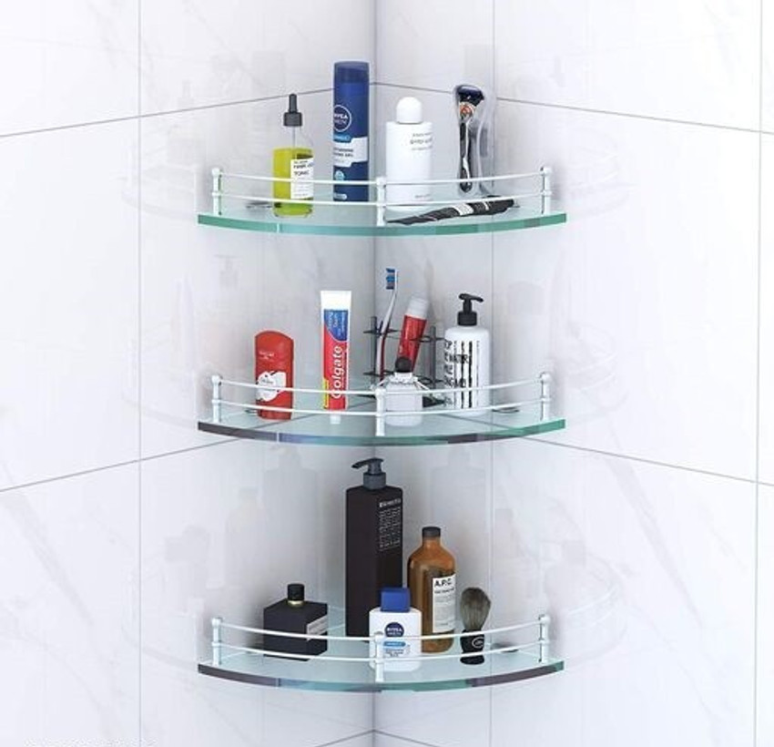 Glass bathroom sales corner wall shelf
