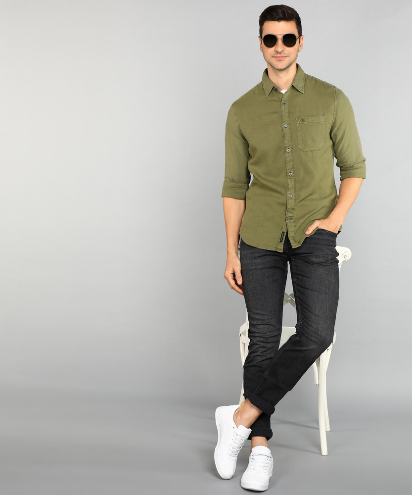 Mens green 2025 shirt outfit