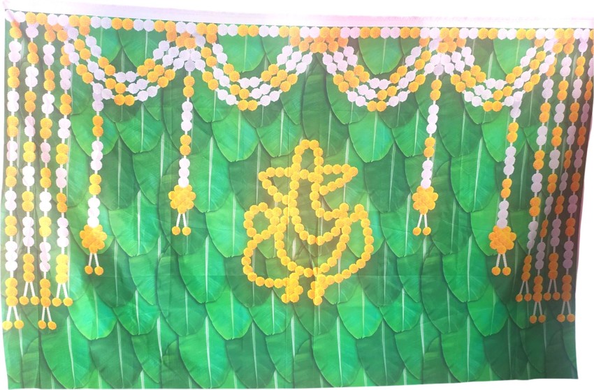 Ashvath Banana Leaf and Flower With Goddess Laxmi Mata Diya Lamp Design  Backdrop Cloth for Diwali