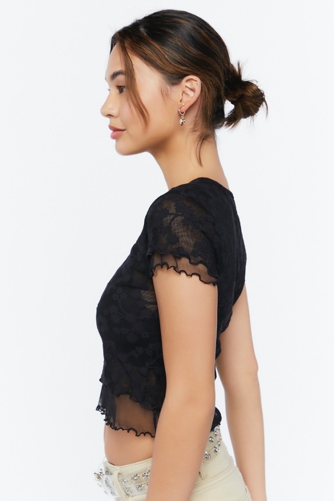 Chic Black Top - Lace Top - Short Sleeve Top - Lulus