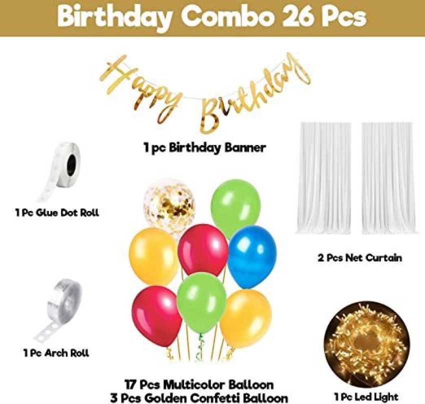 Fun and Flex Multi Color Birthday Decoration Combo Kit with White