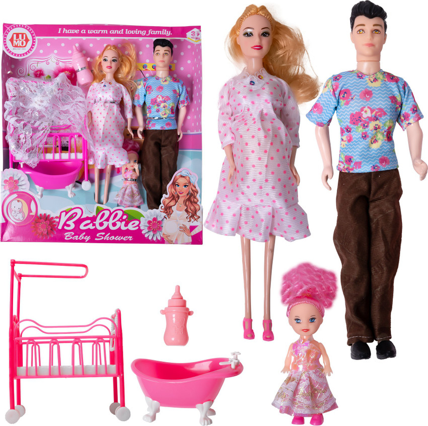 WISHKEY Family Doll Set with Pregnant Mom Dad Baby Doll Bottle