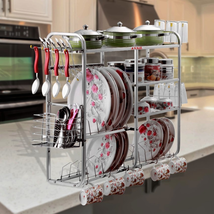 AVAIL 5 Layer Premium Stainless steel Kitchen Dish Rack, Plate Cutlery  Stand