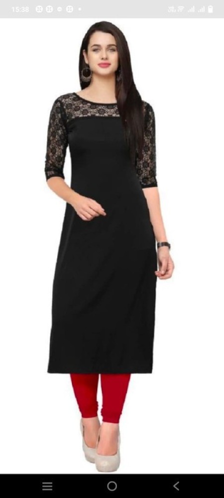 Black crepe solid straight kurta sale