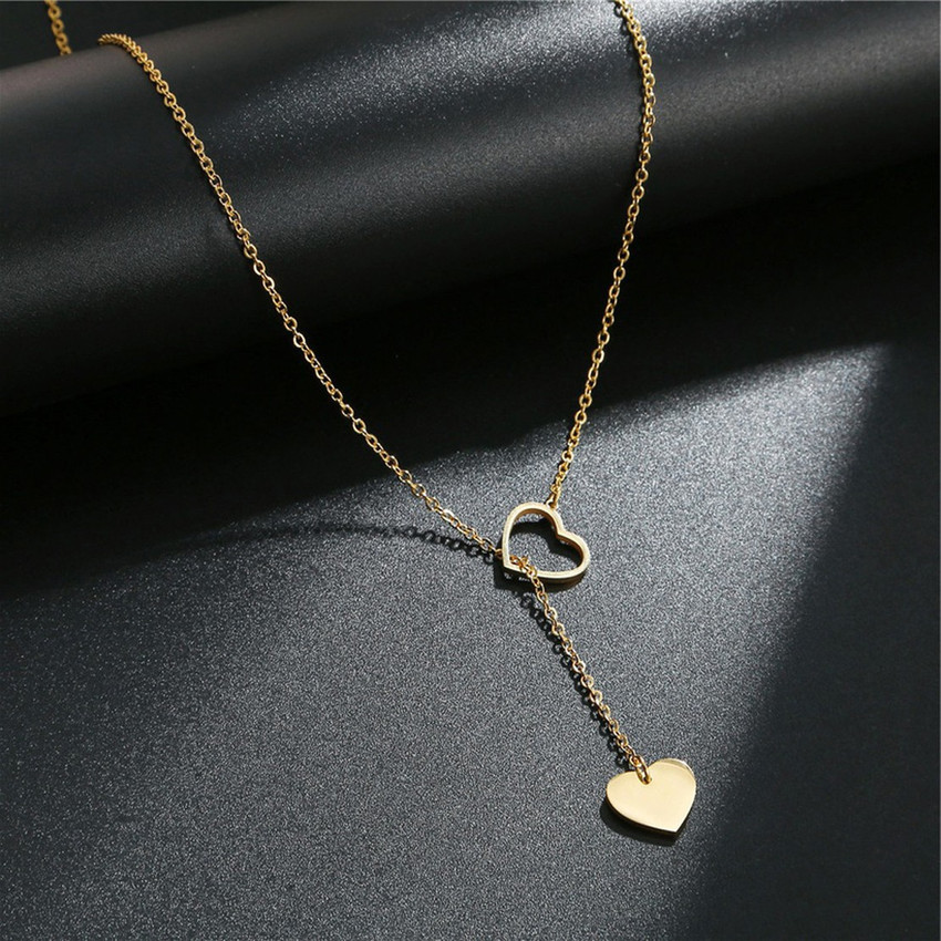 Double heart clearance linked necklace