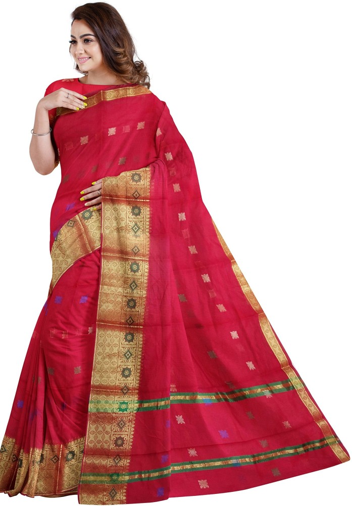 Buy TANTLOOM Women`s Traditional Bengal Tant Woven Lal Paar Sada Design  Pure Handloom Cotton Saree Without Blouse Piece (Red White) (White) at  Amazon.in